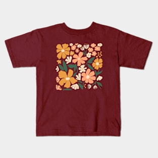 Blooming Garden on Mahogany Red Kids T-Shirt